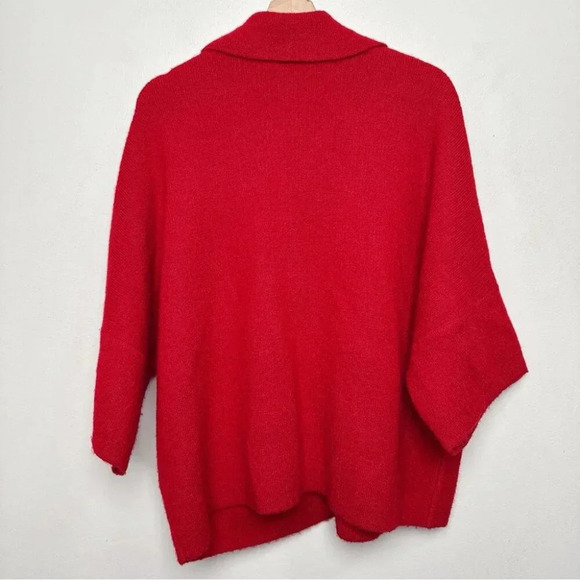 Tahari Womens Medium Button Collar Red Wool Oversized Cardigan - Picture 14 of 14